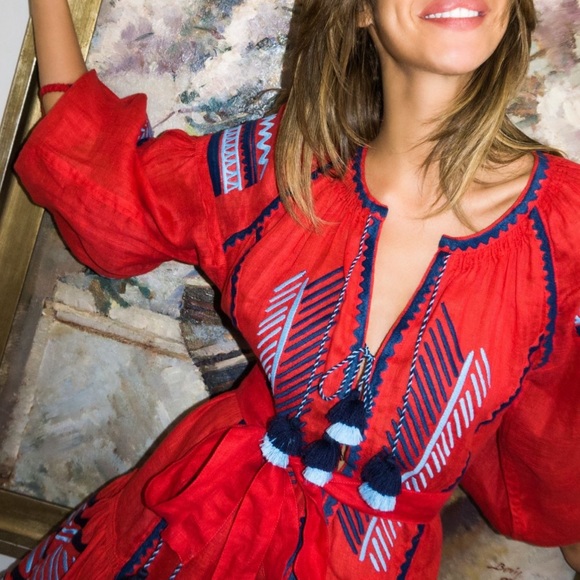 March 11 Namibia Red Linen Mini Dress Size L - Picture 4 of 17